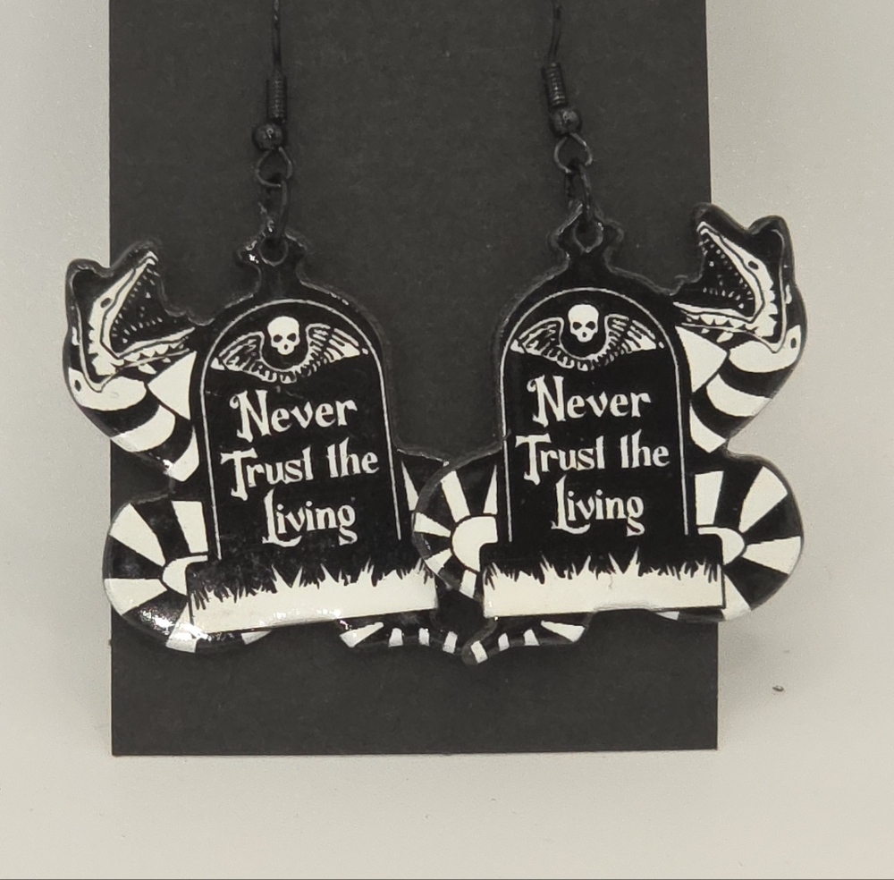 Beetlejuice Never Trust The Living Hook Earrings HypoAllergenic Handmade